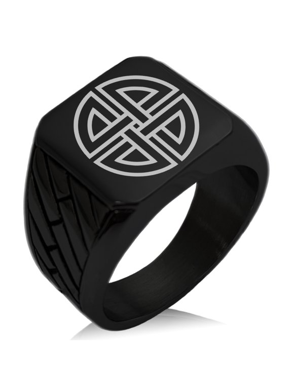 Stainless Steel Shield Knot Viking Norse Rune Geometric Pattern Biker Style Polished Ring