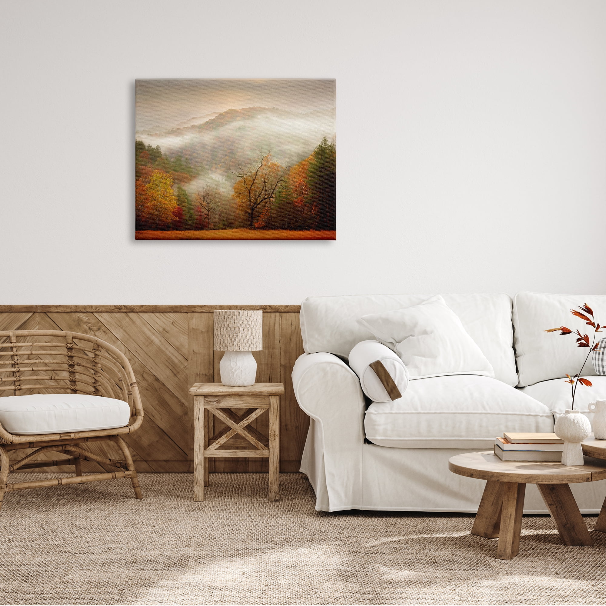 Stupell Industries Foggy Autumn Morning Mountain Forest Landscape Orange Red, 40 x 30,Design by PHBurchett