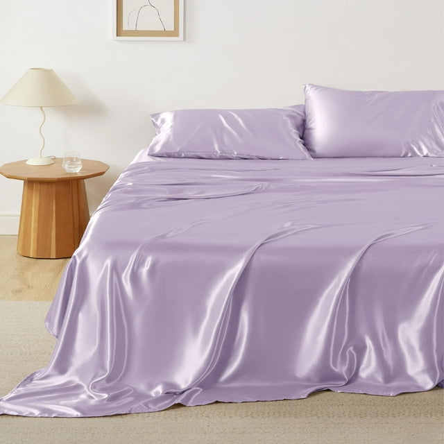 Juego de Sábanas Bedsure Satin King Size 4 Piezas Lavanda