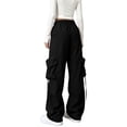 thumbnail image 4 of Women Y2k High Waisted Straight Leg Relaxed Fit Cargo Pants with Pockets Streetwear Concert Dance Outfit Black M, 4 of 6