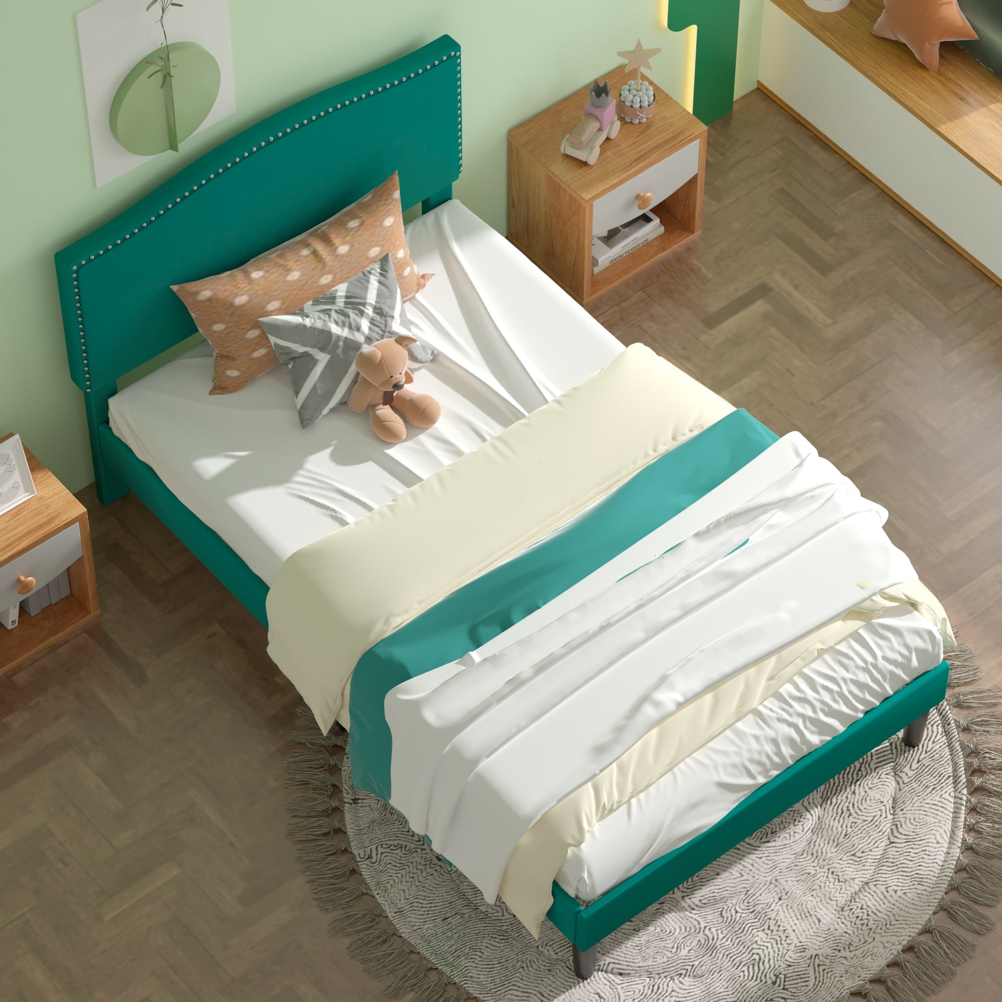 VECELO Twin Bed Frame Platform Bed Frame with Upholstered Headboard, Strong Frame and Heavy-Duty Slats Support, Non-Slip and Noise-Free, Easy Assembly,Pink