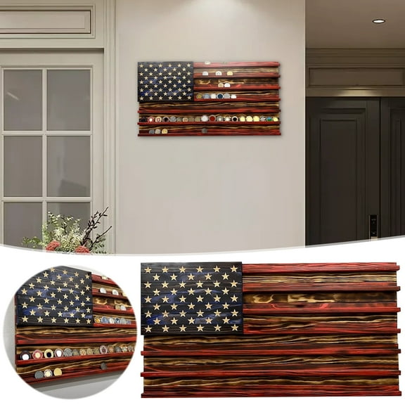 Japceit Wood America US Flag Challenge Coin Display, U.S. Military Coins Stand Holds, Challenge Coin Display Wooden Army Collectible Coins Holder, Handmade Commemorative Display