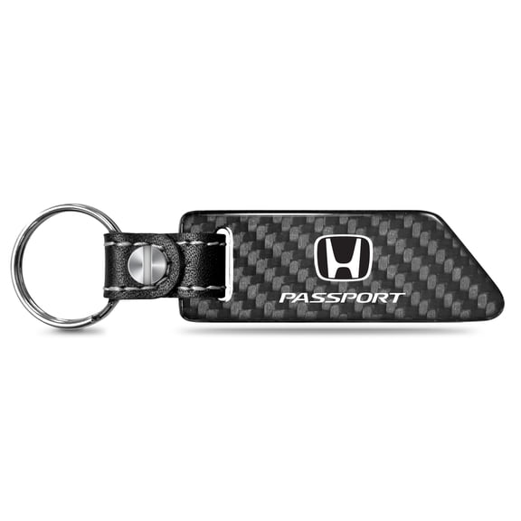 Honda Passport Real Carbon Fiber Blade Style with Black Leather Strap Key Chain