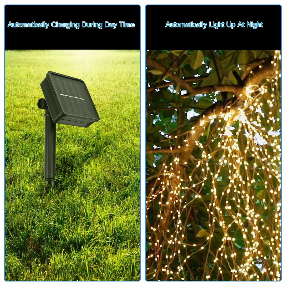2 Pack 66FT 200 LED 8 Modes Solar String Cooper Wire Fairy Light Outdoor Yard US