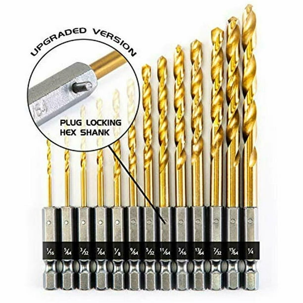 Hex Drill Bit Set 13 Piece 1/16"1/4" Quick Change Titanium Impact Set