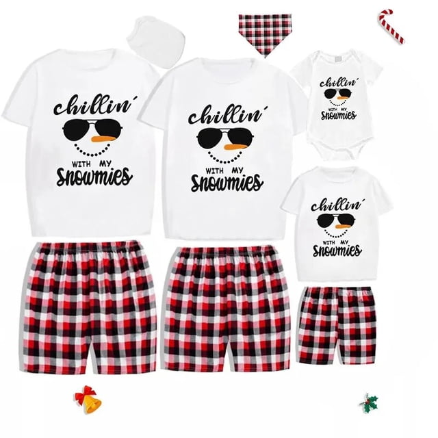 Pijamas familiares a juego de Navidad para niños, conjunto de pijamas de talla grande con My Snowmies, pantalones cortos