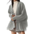 thumbnail image 2 of Open Front Chunky Cardigan Sweaters for Women Dressy Lace Long Sleeve Cable Knit Sweater Outwears Gray S, 2 of 10