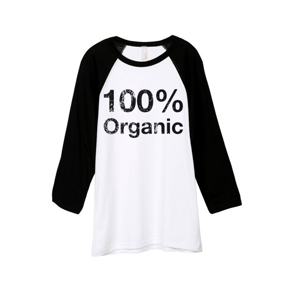 100% Organic Unisex 3/4 Sleeves Baseball Raglan T-Shirt Tee White Black Small