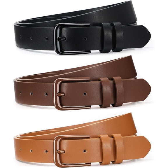 3 Pack Women Belts For Jeans Dresses Pants Ladies Leather Waist Belt with Gold Buckle