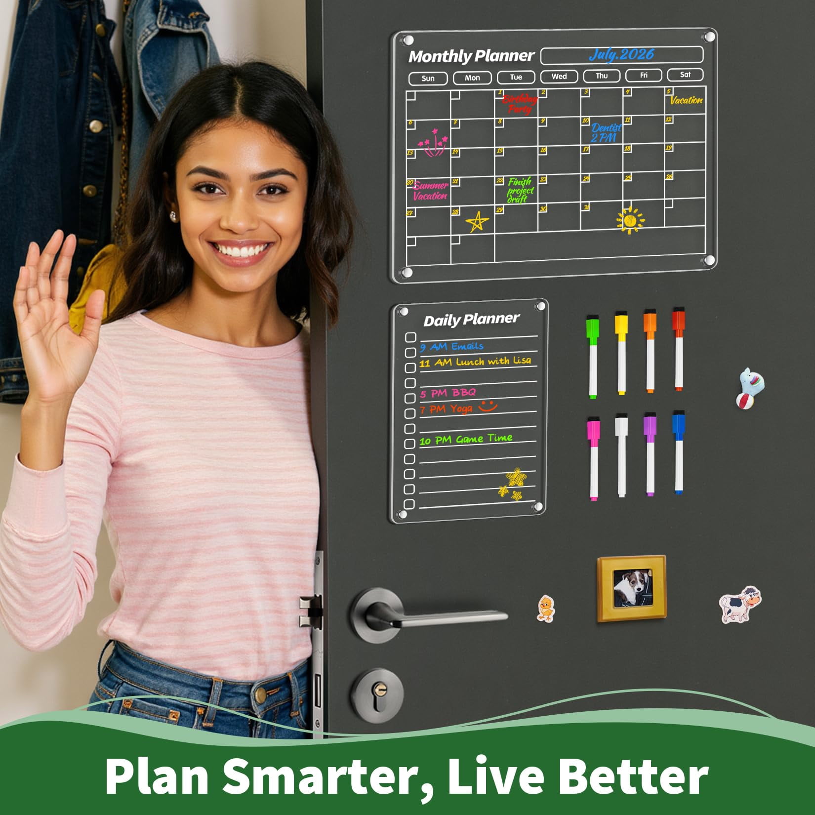 Dry Erase Magnetic Calendar For Fridge  16"x12" Refrigerator Clear Monthly And Weekly Meal Planner Chore Chart With 8 Colors Markers