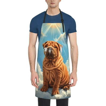 

Goofa Sunshine Cloud Bulldog Printed Waterproof Apron 33 Chef Aprons for Men Heavy Duty Chemical Work Apron Adjustable Bib Apron