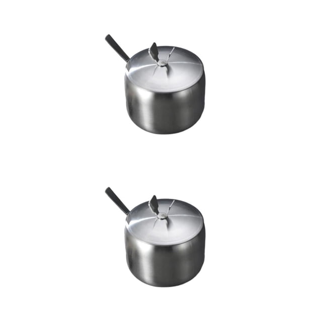 Monstrate Stainless Steel Sugar Bowl Spice Jar Cruet Spoon Container Integrated Seasoning Salt with Pot and Pepper Lid Design Plata tipo 1 S 2Conjunto