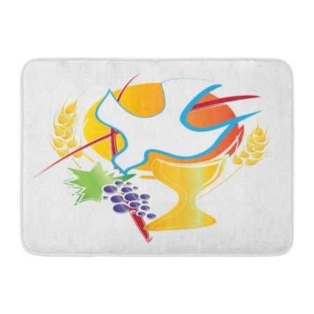 - LADDKE Eucharist Symbol Chalice Holy Spirit Dove Grapes and Wheat Cross First Communion Abstract Doormat Floor Rug Bath Mat 23.6x15.7 inch