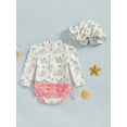 thumbnail image 6 of BemeyourBBs Toddler Baby Girl Swimsuit Infant Bathing Suit One-Piece Swimsuits with Sun Hat Set Long Sleeve Rash Guard Swimwear Strawberry Floral Zipper Summer Beach Wear, 6 of 9