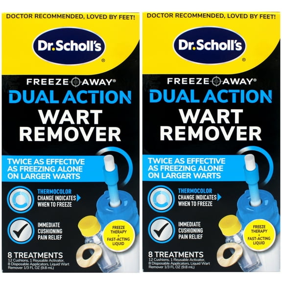 Dr. Scholl's Dual Action Freeze Away Wart Remover, Freeze Therapy   Fast-Acting Liquid, 8 Treatments - 2 Pack