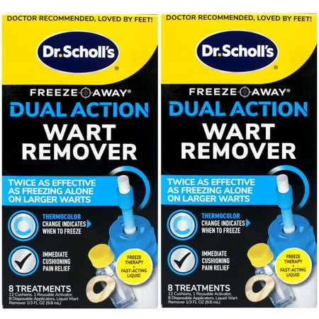 Dr. Scholl's Dual Action Freeze Away Wart Remover, Freeze Therapy + Fast-Acting Liquid, 8 Treatments - 2 Pack