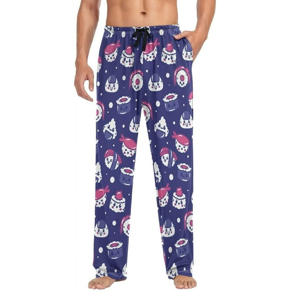 GZHJMY Men’s Cotton Pajama Pant – Cartoon Sushi Print Lounge Pjs Bottom with Pockets Drawstring, Christmas New Year Birthday Gifts, Small