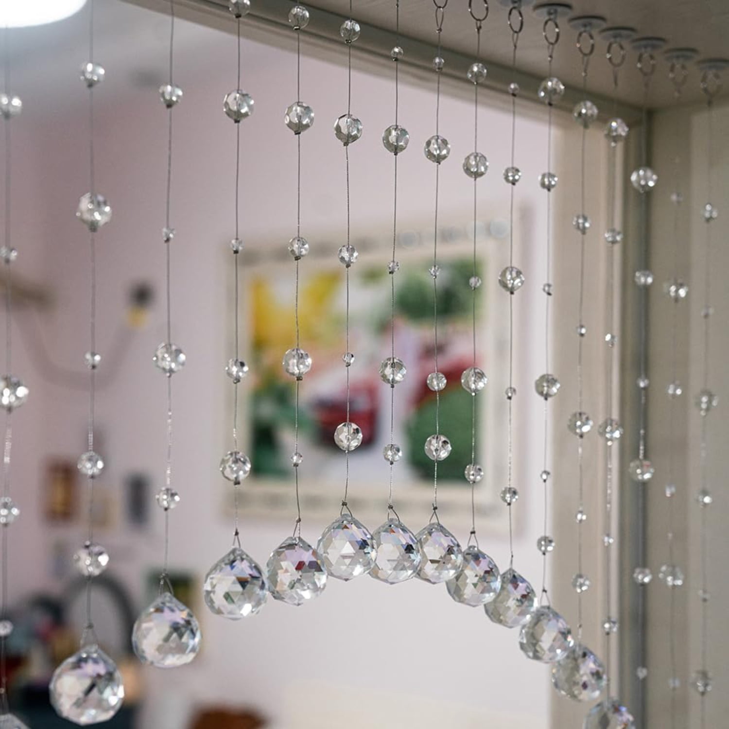 20 Strings Crystal Beaded Curtain, Arched Door String Curtain, Hanging Doorway Room Divider Suitable for Home, Coffee House, Bedroom, Restaurant