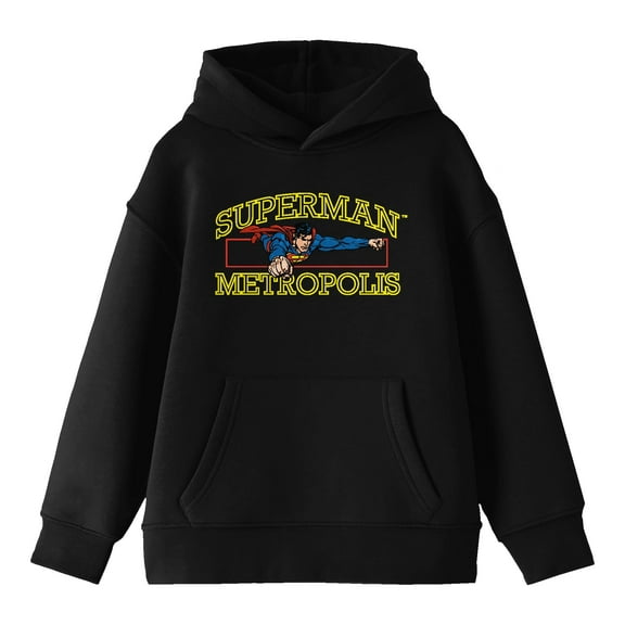 Superman Flying Superman Metropolis Youth Black Graphic Hoodie-Medium