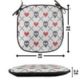thumbnail image 4 of Skull Chair Seating Cushion Set of 2, Geometric Skulls and Hearts Crosses Stitch Work Knitted Nordic Pattern Print, Seat Pads for Office with Anti-slip Backing, 16"x16", Grey Red Coconut, by Ambesonne, 4 of 7