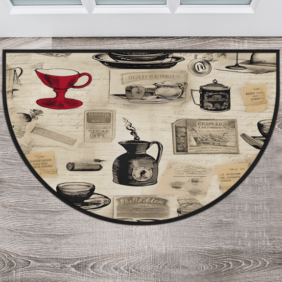 CURLYOOT Coffee Vintage Half Round Door Mat, Indoor Outdoor Entrance Rug, Semi Circular Area Rug, Non Slip Washable Absorbent Doormat, Laundry Room Rug 40'' x 63''