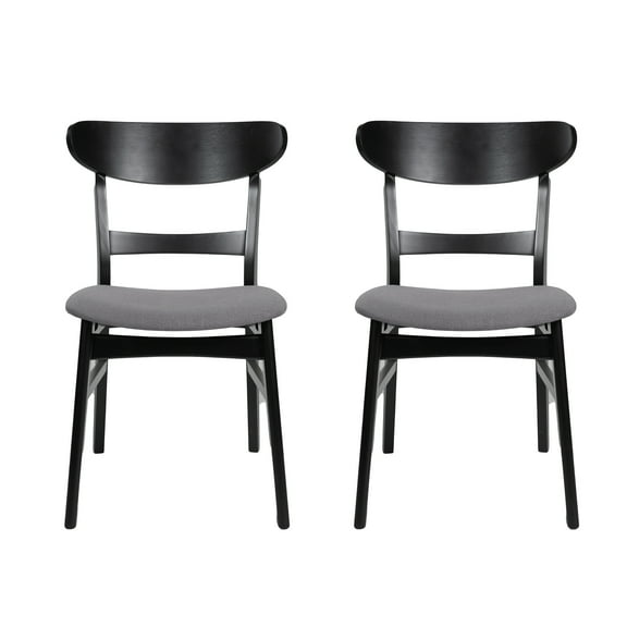 GDF Studio Isador Mid Century Modern Fabric Upholstered Wood Dining Chairs, Set of 2, Dark Gray and Matte Black