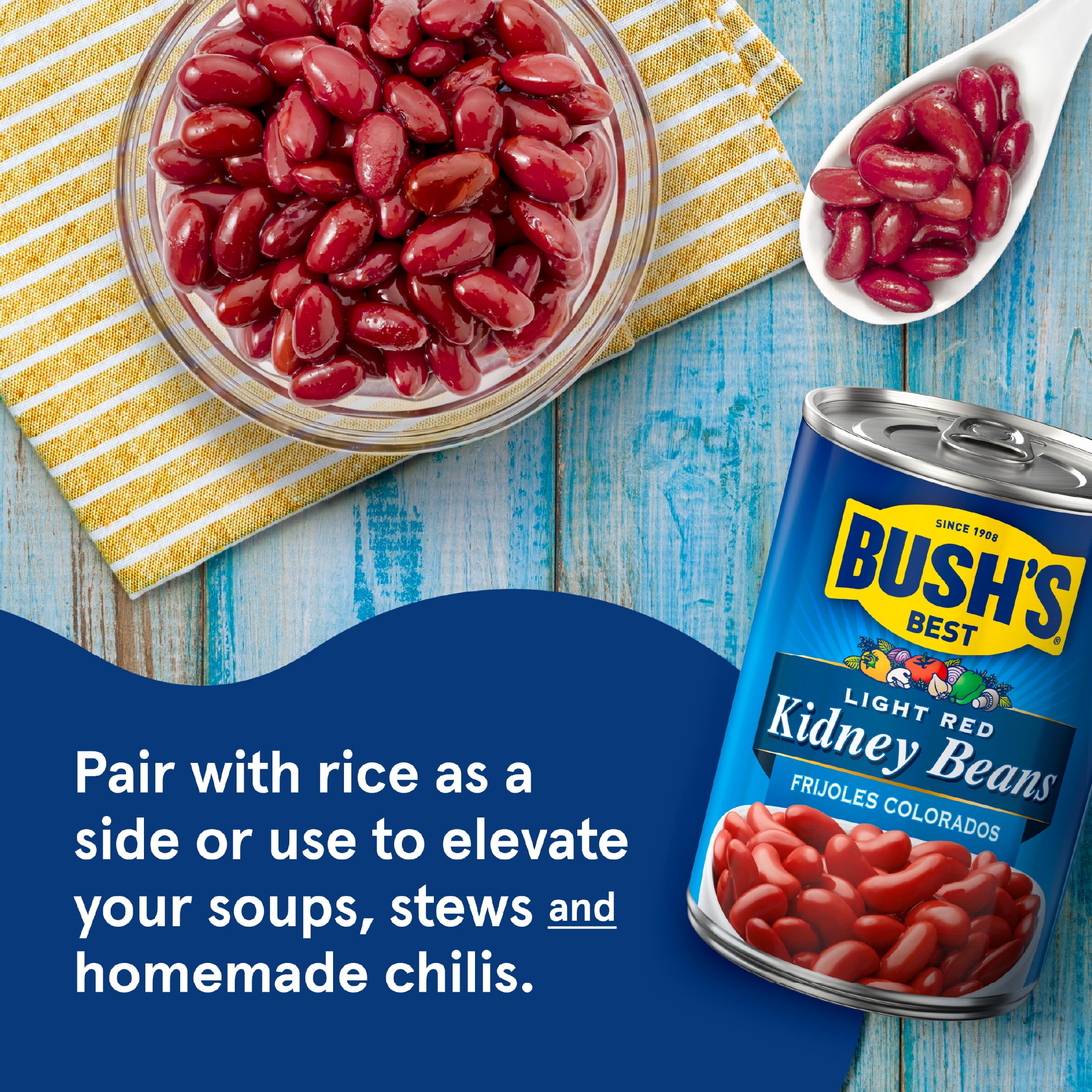 Bush's Light Red Kidney Beans Canned Beans with Pop-Top Lid, 15.5 oz Can