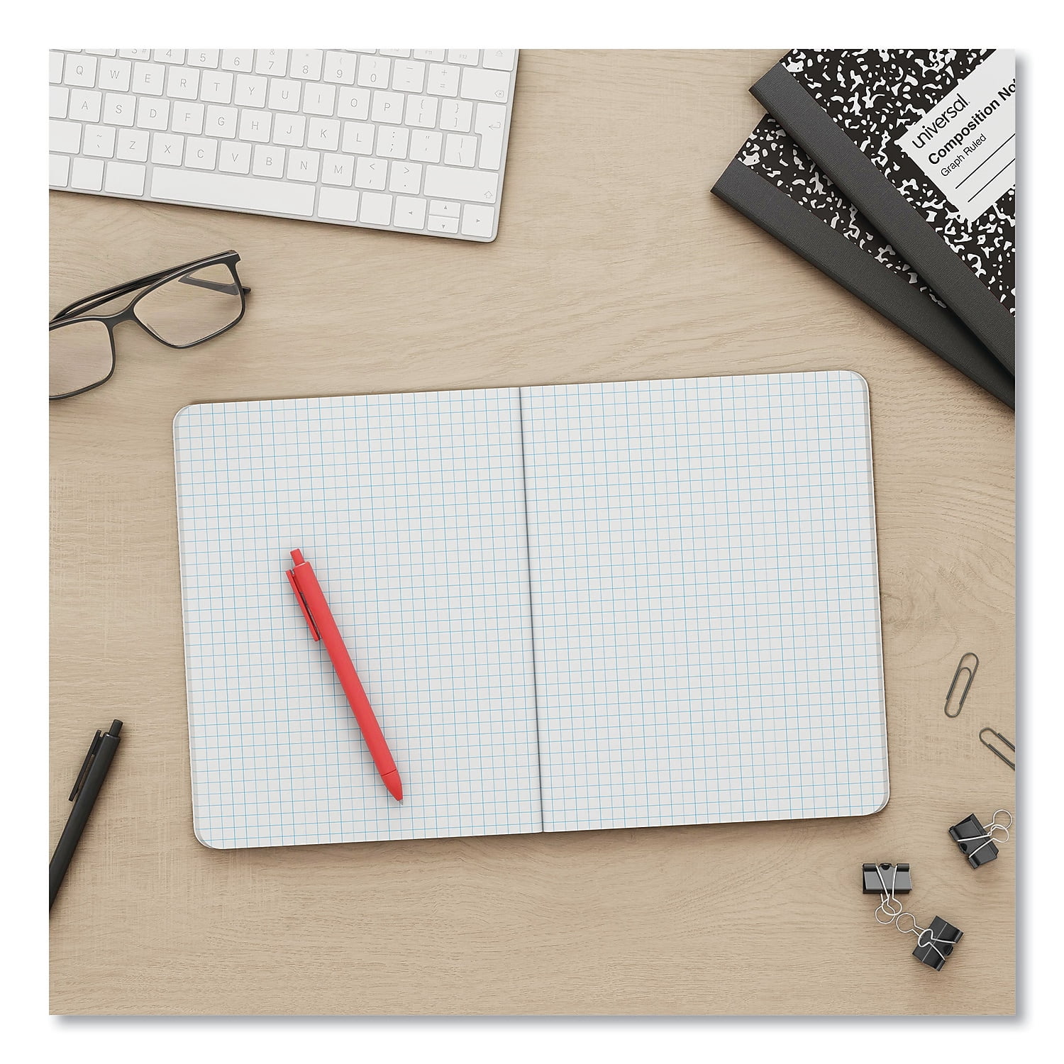 Universal Quadrille Rule Composition Notebooks, 975in x 75in, Black Marble,100 Sheets, 6 Count