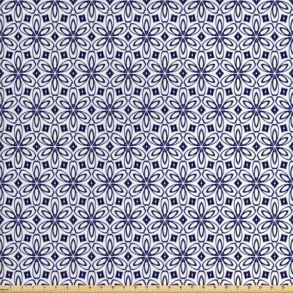 Floral Fabric by the Yard, Abstract Repetitive Flowers Simplicity Modern Mosaic Design Print, Decorative Upholstery Fabric for Sofas and Home Accents, Night Blue Royal Blue by Ambesonne