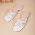 thumbnail image 4 of Lovskoo Womens Lace Square Toe Block Heel Sandals Fairy Style Slip On Summer Casual Mid Chunky Heel Dressy Slides, 4 of 9