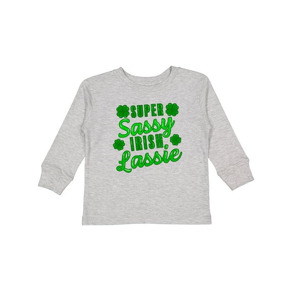 Inktastic Super Sassy Irish Lassy with Green 4 Leaf Clovers Boys or Girls Long Sleeve Toddler T-Shirt
