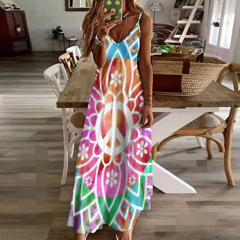 Peace & Love / Hippie Festival Peace Sign Flower Sleeveless Dress Dresses  gala long dress women - Walmart.com