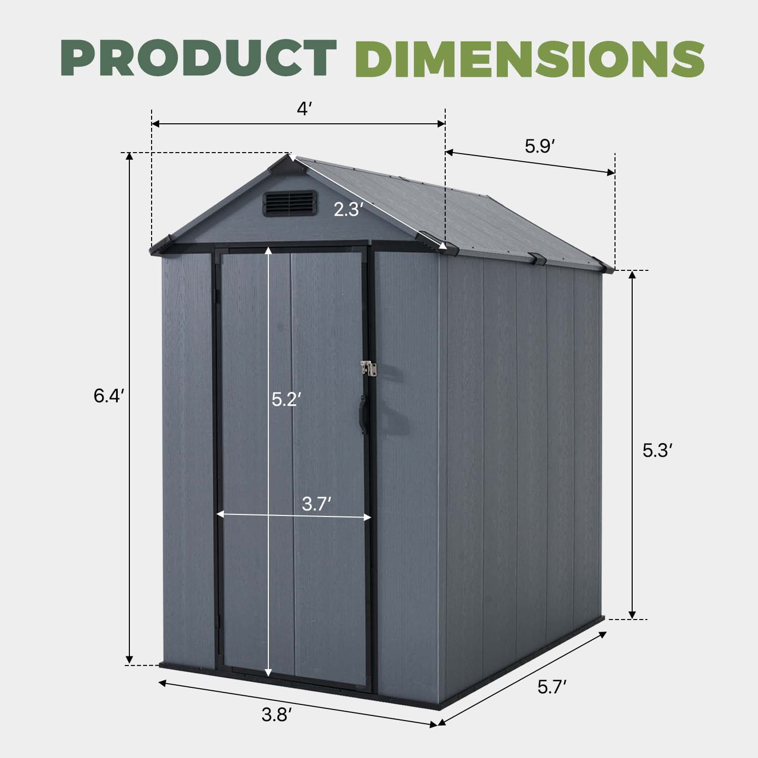 BaPiPro 6'x4' Resin Storage Shed, Heavy Duty Plastic Outdoor Shed with Floor, Metal Frame, Lockable Door, Weatherproof for Backyard, Garden, Patio, Gray