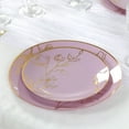 thumbnail image 4 of Efavormart Set of 20 Lavender Lilac Plastic Party Plates With Metallic Gold Floral Design, Disposable Round Dinner and Dessert Plates - 8",10", 4 of 11