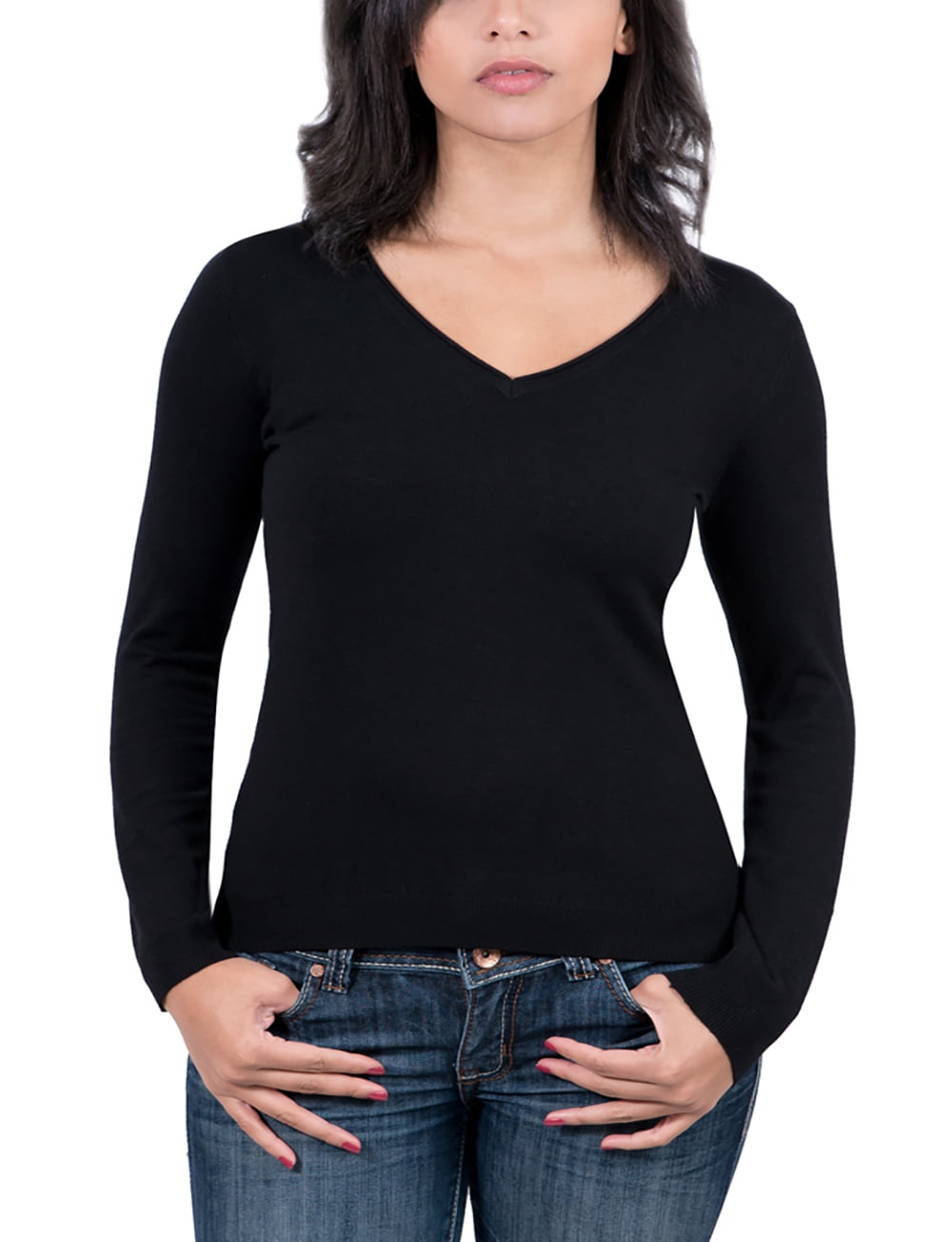 Real Cashmere Black VNeck Womens Sweater