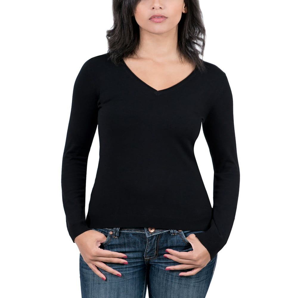 Real Cashmere Real Cashmere Black VNeck Womens Sweater