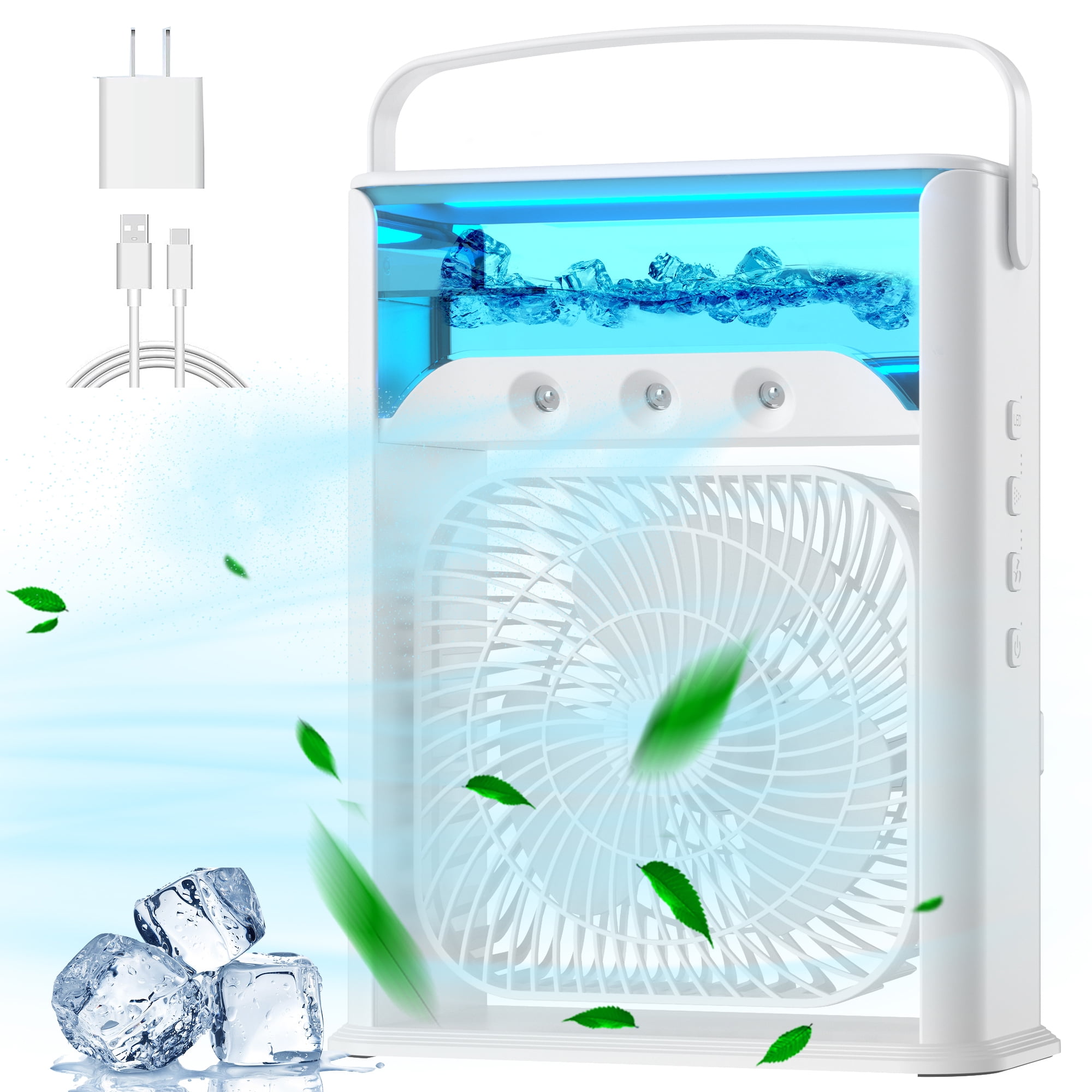 Personal Small Evaporative Air Cooler Humidifier Misting Fan with LED Light 4000mAh Rechargeable Battery for Room Office Travel MIKOSI 3 in 1 Portable Air Conditioner Fan