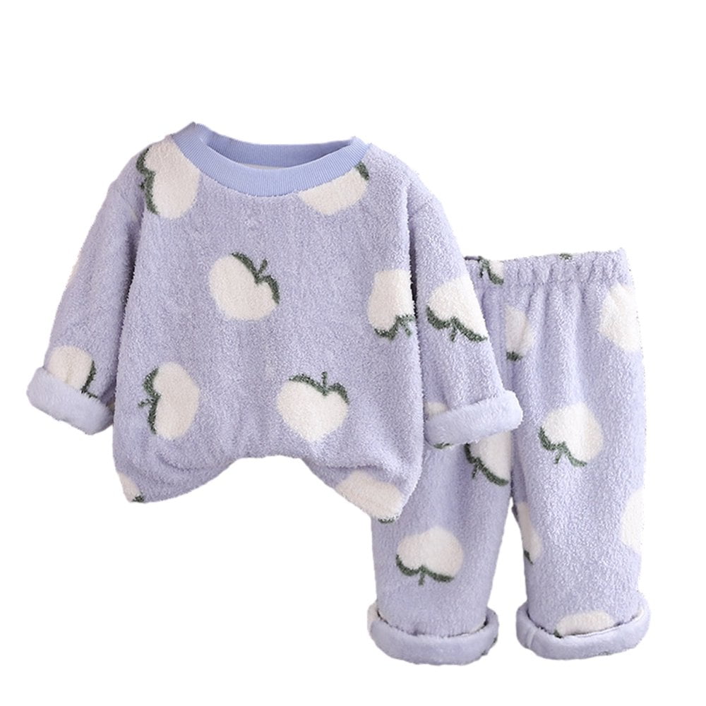 2PCS Newborn Baby Girls Fleece Pajamas Set Toddler Fall Winter Flannel Sleepwear Outfit Warm Pjs Set for 0 6 Years Old