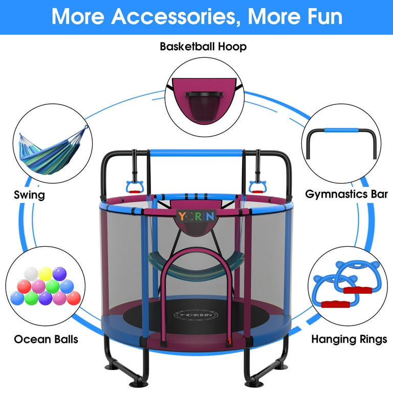 LANGXUN 60" Trampoline For Kids, 5ft Toddler Mini 6-in-1 Trampoline