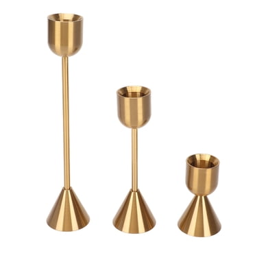TETOU Candlestick Holders Set of 3 Taper Goblet Brass Gold Candle ...