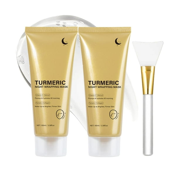 Turmeric Overnight Wrapping Peel Off Mask - Turmeric Night Wrapping Mask, Nourishing Collagen Treatment for Dull & Uneven Skin, Reduces Sagging & Improves Elasticity with Jelly Brush