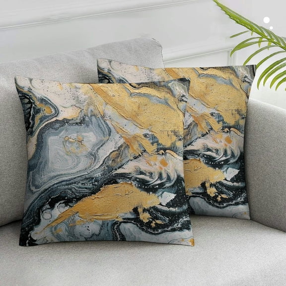 Acheng Throw Pillow Cover Set of 2 Black Gold Golden and Silver Marble Ink Abstract Painting Beautiful Gray Effect Aqua Decorative Pillow Case Home Decor Pillowcase White