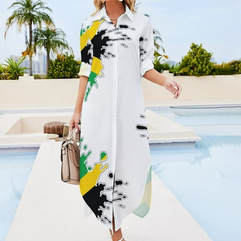 Jamaican National Flag Splash Long Sleeved Shirt Dress Women's dresses  ladies dresses for special occasion dress party night - Walmart.com