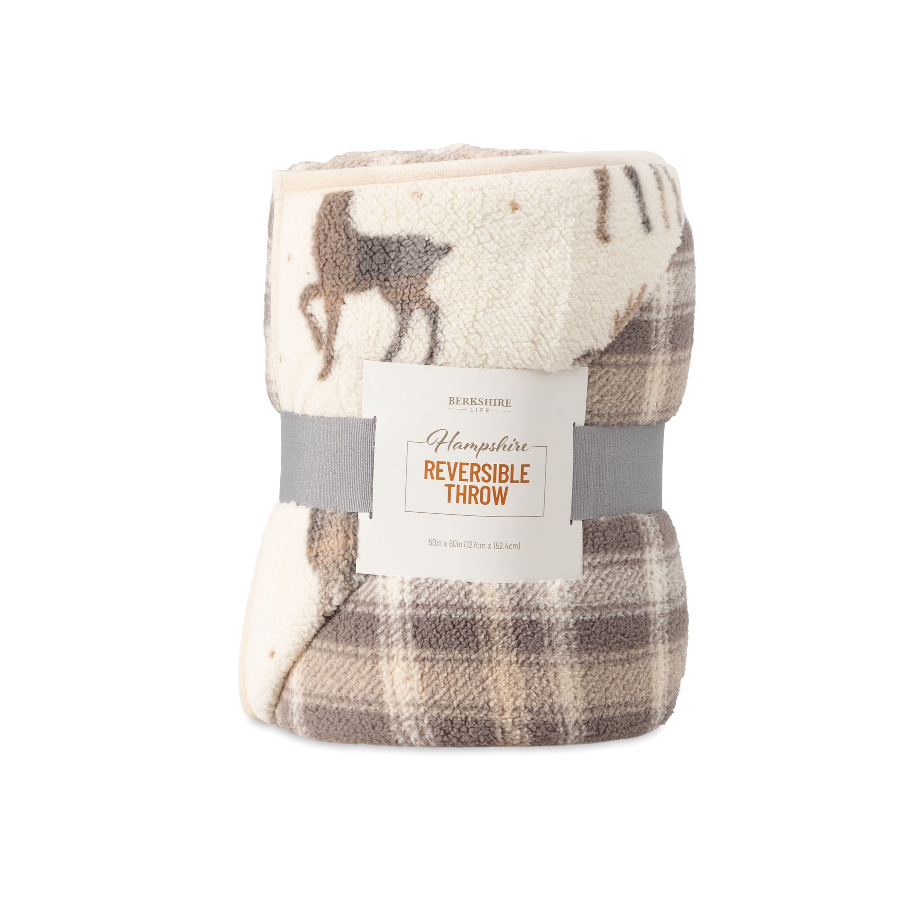 Berkshire Life Reversible Printed Hampshire Soft Throw Blanket, Standard Size, Plaid Deer
