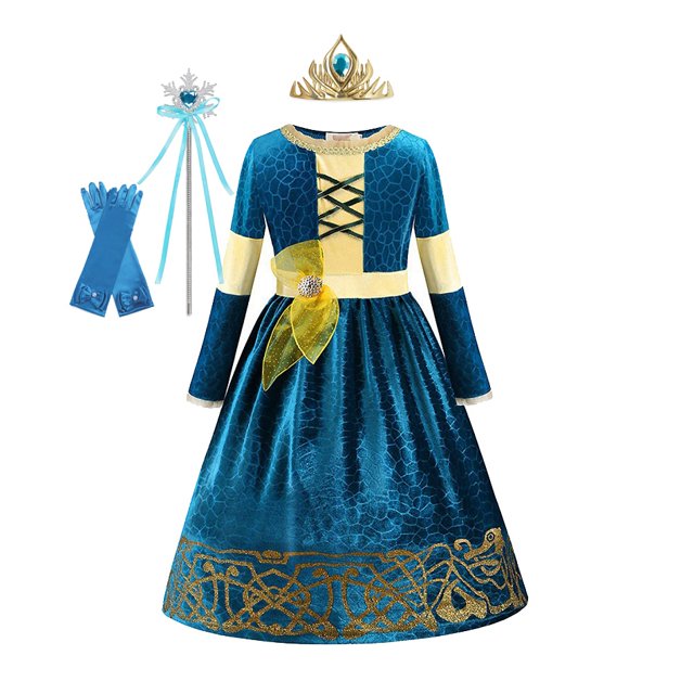 Valiente Mérida niñas vestido Halloween princesa disfraz niños fiesta verde Vintage vestidos invierno otoño manga larga terciopelo ropa 4T (etiqueta 120) Gao Jinjia LED