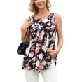 thumbnail image 1 of Charmo Débardeurs à Boutons pour Femmes, Col Rond Plissé, Blouses Décontractées avec Soutien-Gorge Intégré, P-3TG, 1 of 5