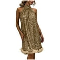 thumbnail image 2 of Mceream Robe à Sequins pour Femmes Grande Taille Soirée Pailletée Sans Manches Coupe Ample Épaules Dénudées Mini Robe 2026 Boho Robe d'Été Kaki m, 2 of 5
