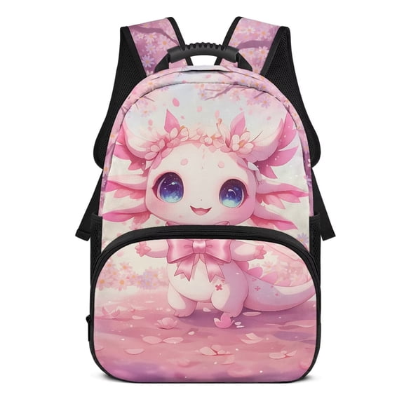 Aplkyhs Pink Axolotl School Backpack for Ages 6-18 Large Capacity Ergonomic Padded Adjustable Straps for Elementary Middle High School Boys and Girls Back to School Daily Use