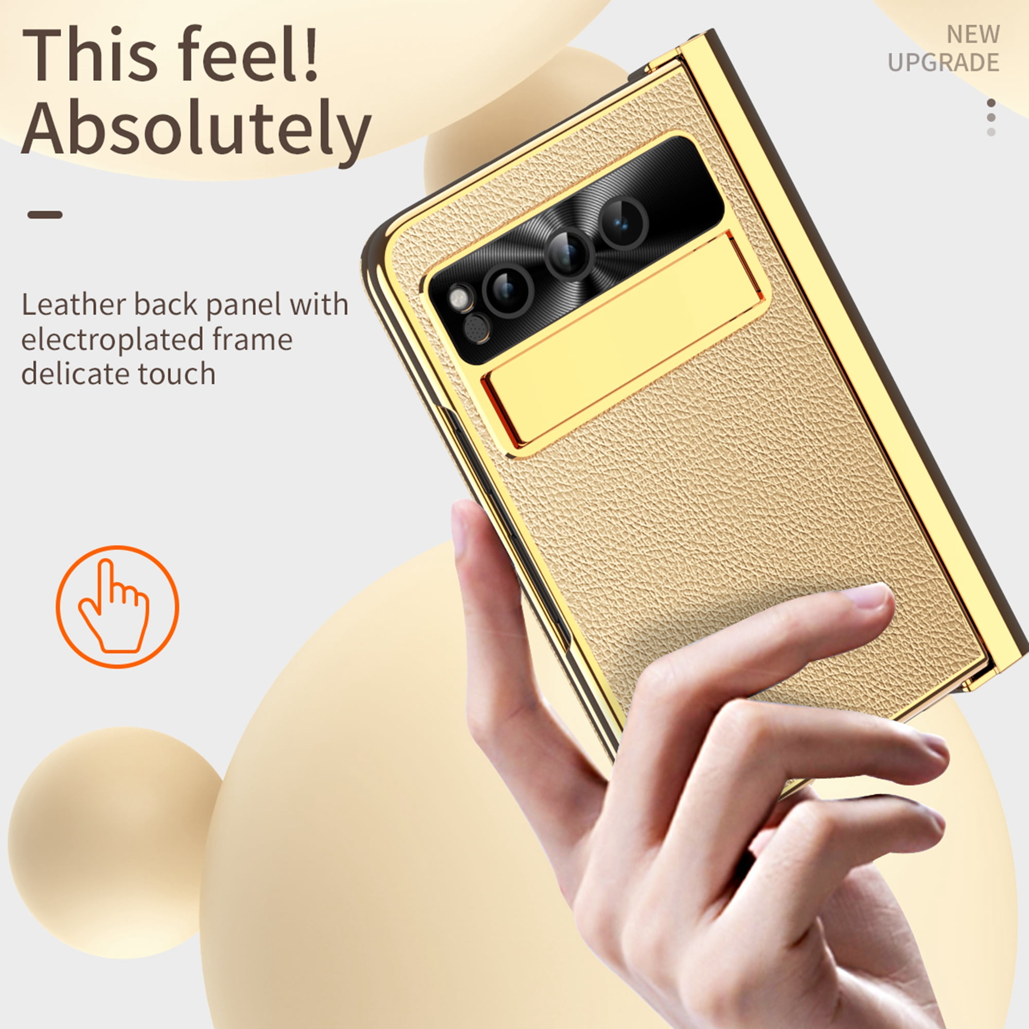 Dteck for Google Pixel Fold Case with Built-in Tempered Glass Screen Protector, Full Body Hinge Protection Shockproof Case with Pen Slot for Pixel Fold, Gold