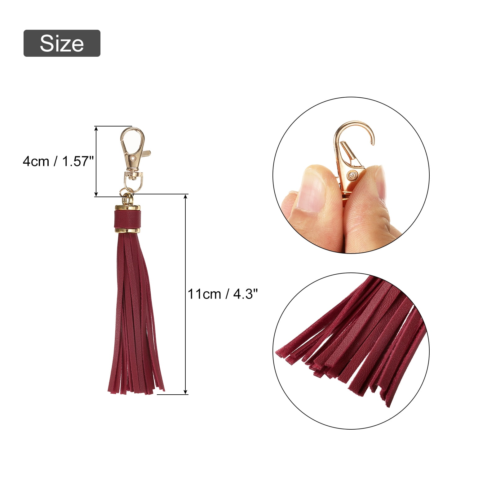 Unique Bargains PU Leather Tassels Keychain Charm with Lobster Swivel for Crafting Red